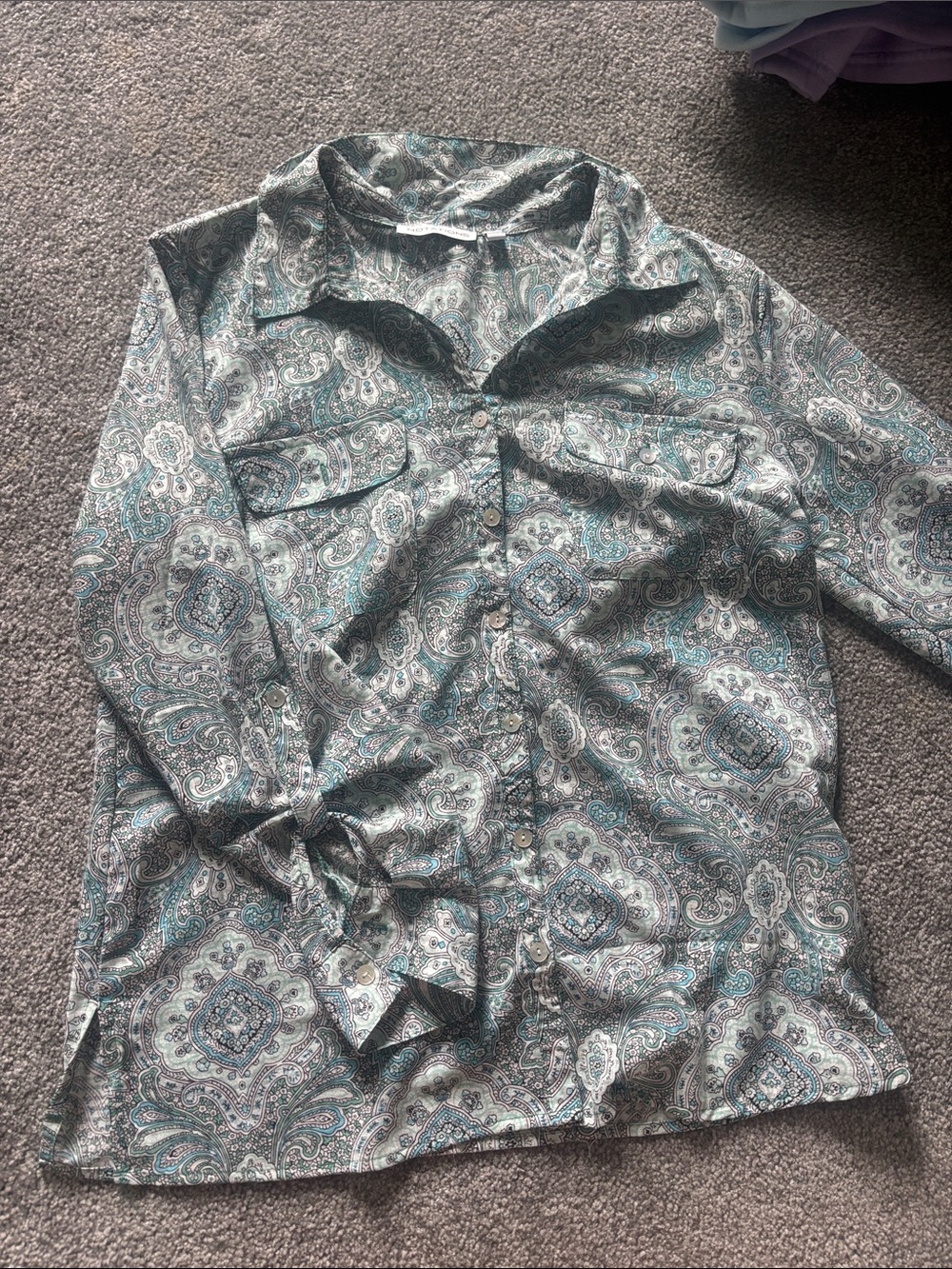 Notations Teal and Gray Paisley Button-Down Shirt